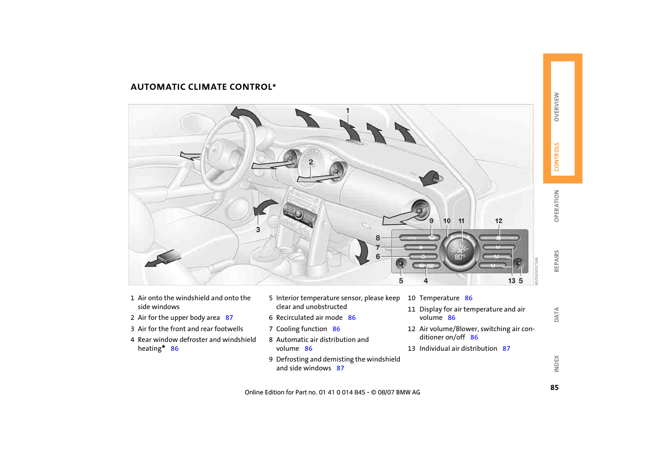 Automatic climate control | Mini 2008 Cooper Convertible User Manual | Page 87 / 176