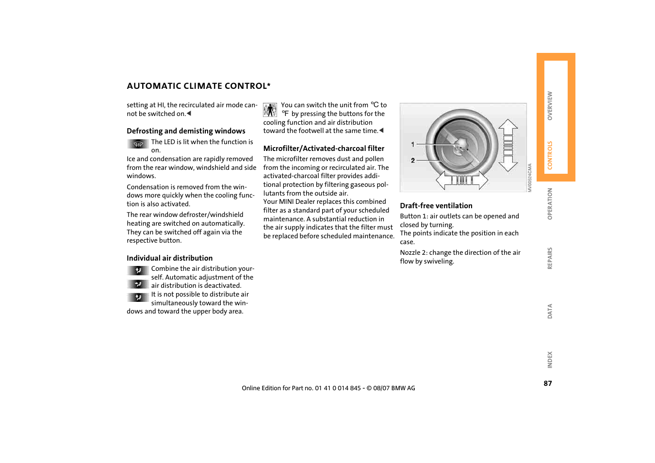 Automatic climate control | Mini 2008 Cooper Convertible User Manual | Page 89 / 176
