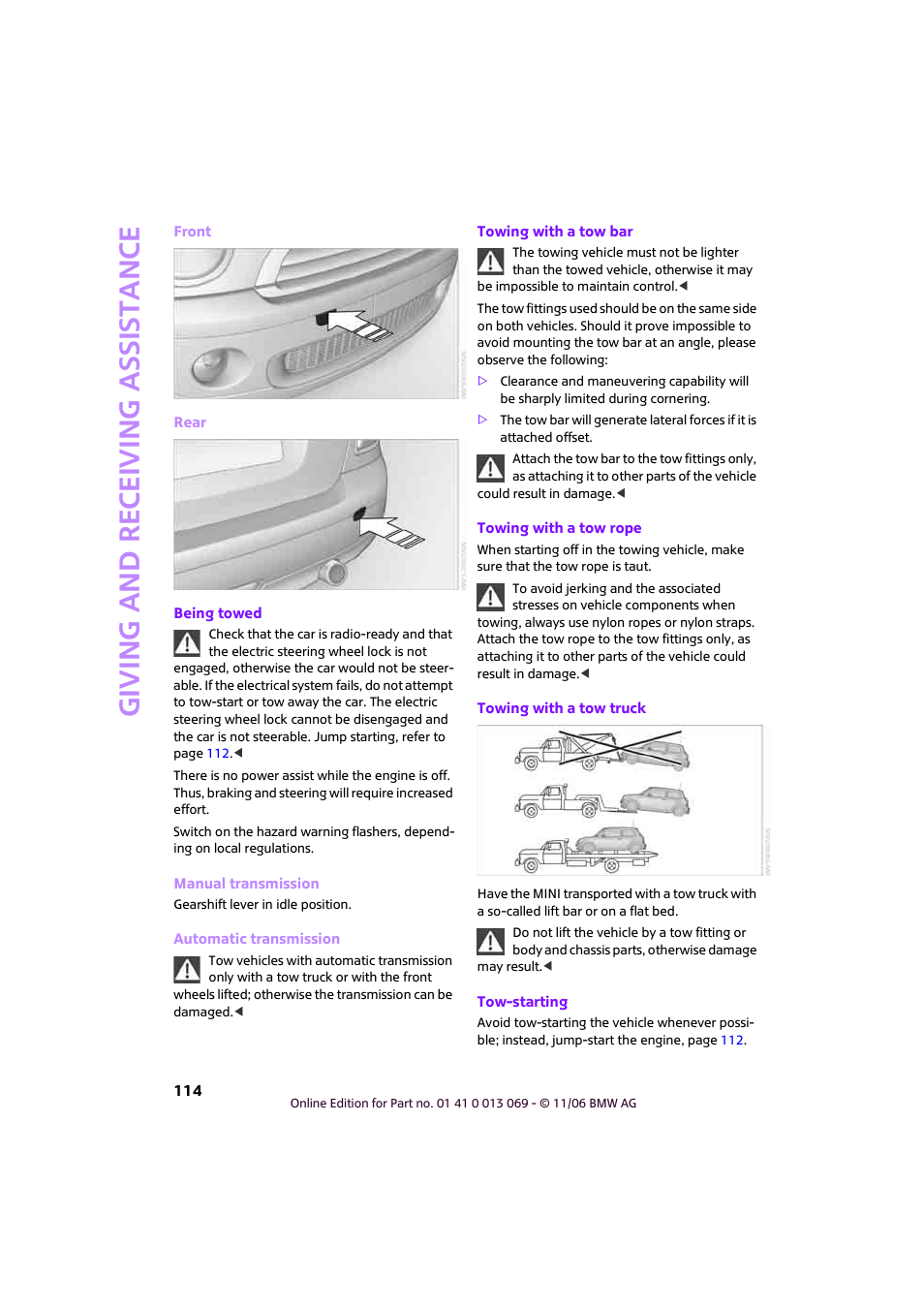 Giving and receiving assi stance | Mini 2007 Cooper User Manual | Page 116 / 148