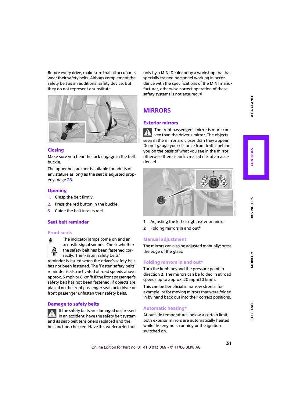 Mirrors | Mini 2007 Cooper User Manual | Page 33 / 148