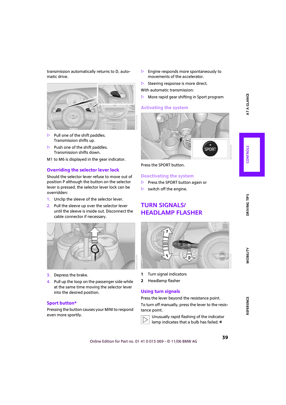 Turn signals/ headlamp flasher | Mini 2007 Cooper User Manual | Page 41 / 148