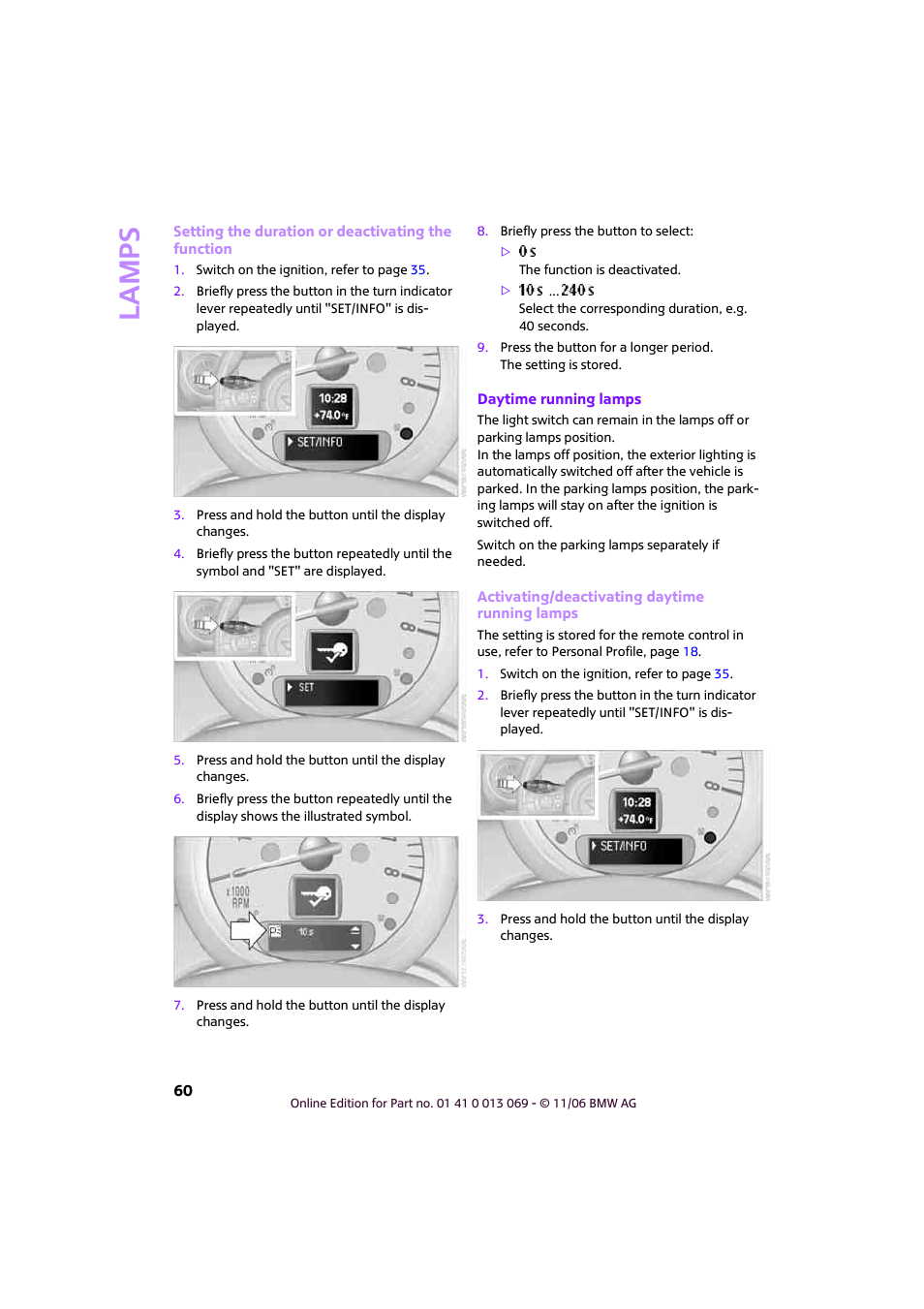 Lamp s | Mini 2007 Cooper User Manual | Page 62 / 148