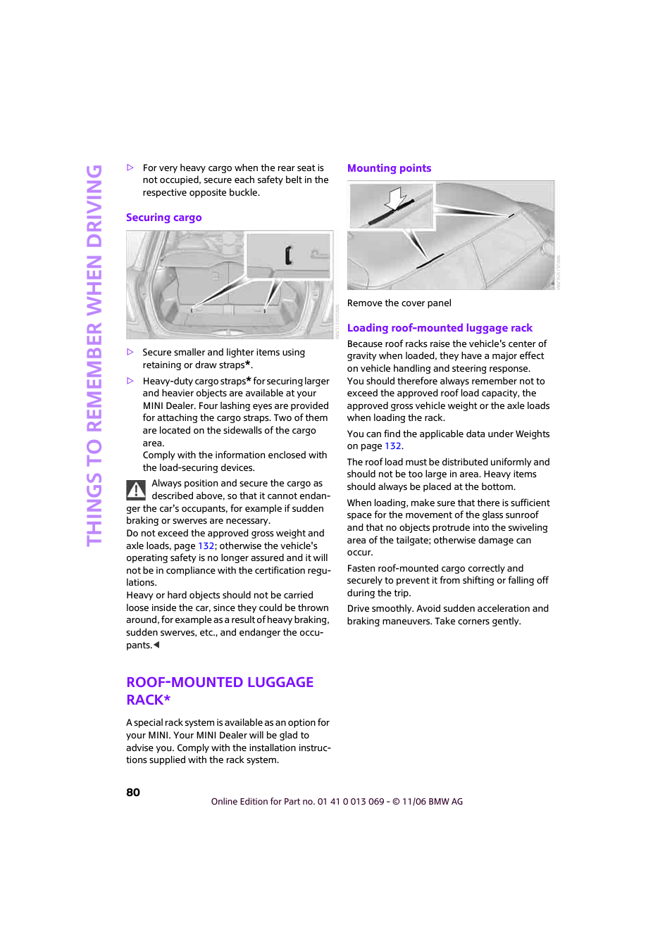 Roof-mounted luggage rack, Things to remember when driving | Mini 2007 Cooper User Manual | Page 82 / 148