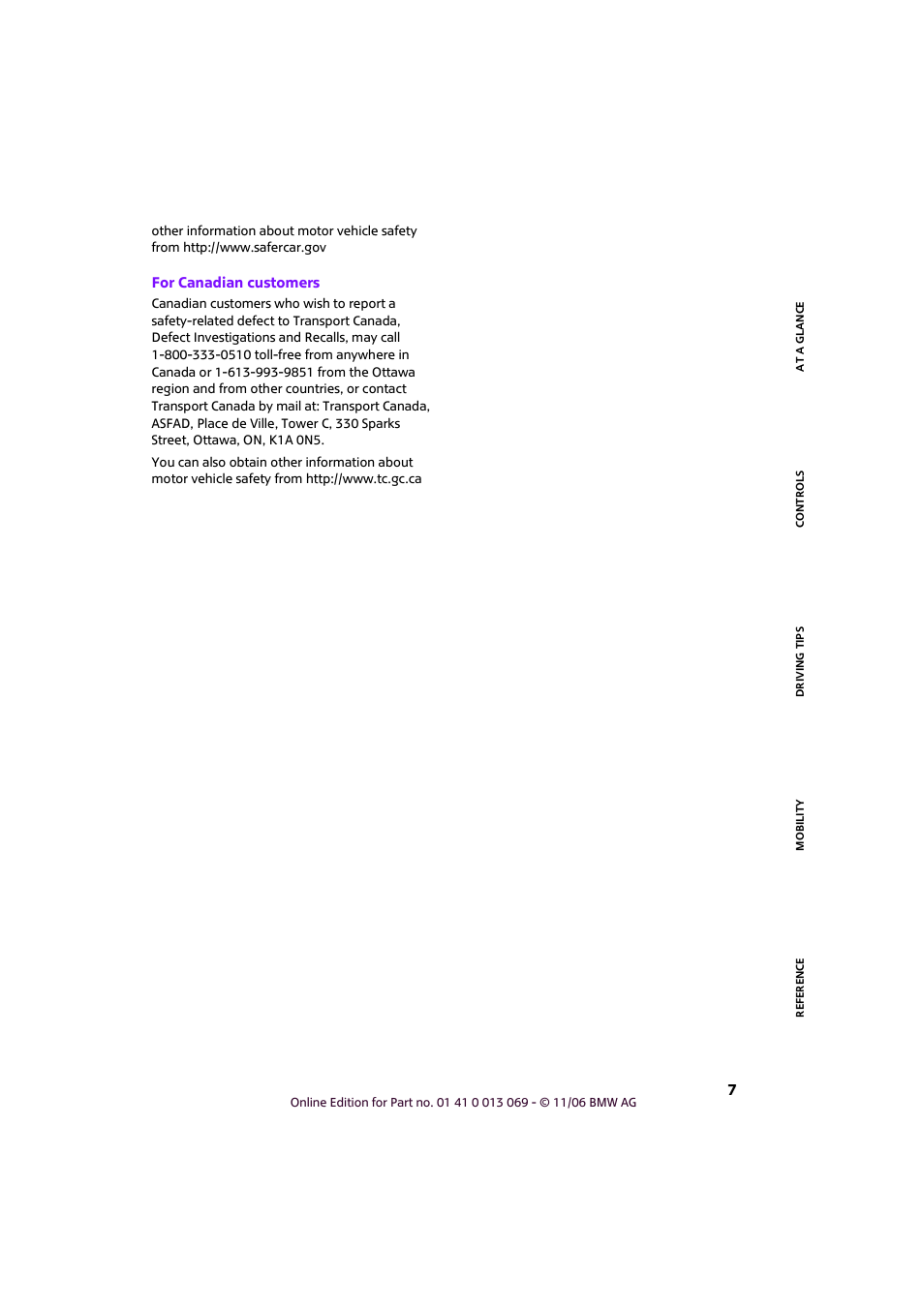 For canadian customers | Mini 2007 Cooper User Manual | Page 9 / 148