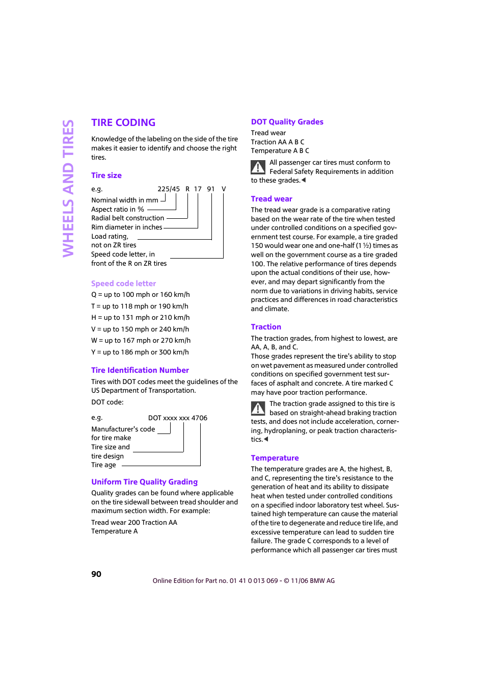 Tire coding, Whee ls and tire s | Mini 2007 Cooper User Manual | Page 92 / 148