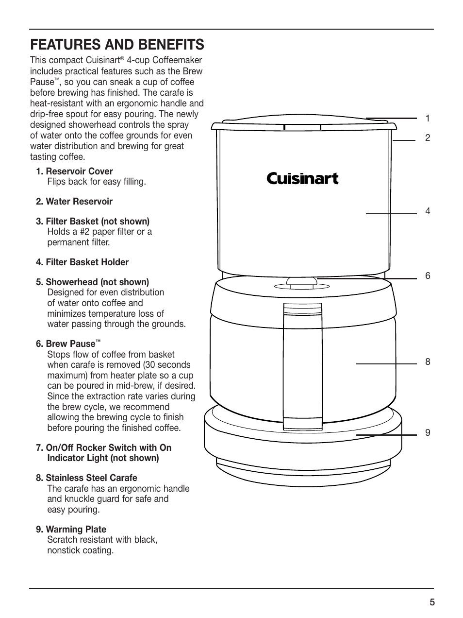 Features and benefits | Cuisinart DCC-450 Series User Manual | Page 5 / 9