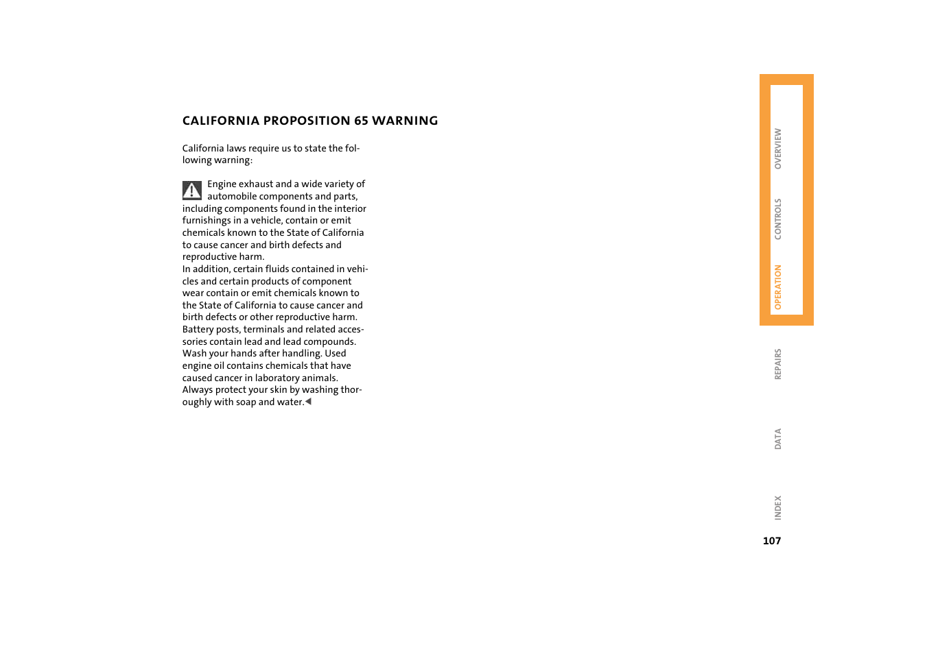 California proposition 65 warning | Mini 2004 Cooper User Manual | Page 109 / 152