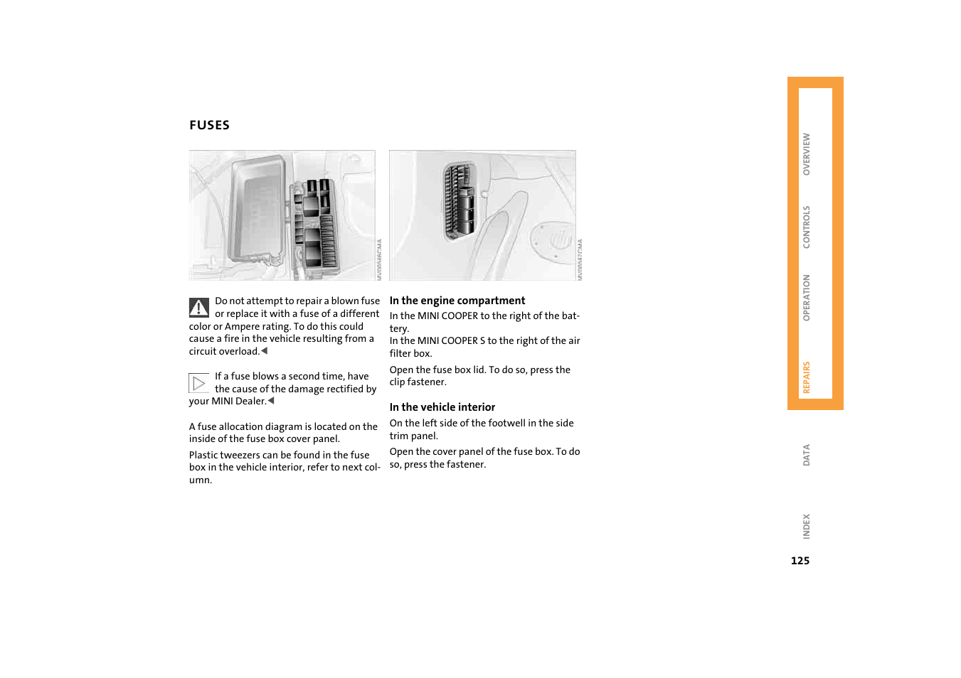 Fuses | Mini 2004 Cooper User Manual | Page 127 / 152
