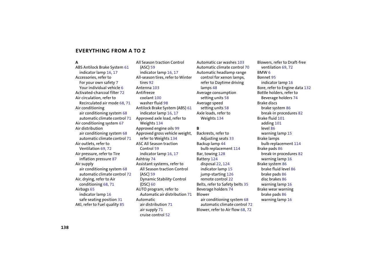 Everything from a to z | Mini 2004 Cooper User Manual | Page 140 / 152