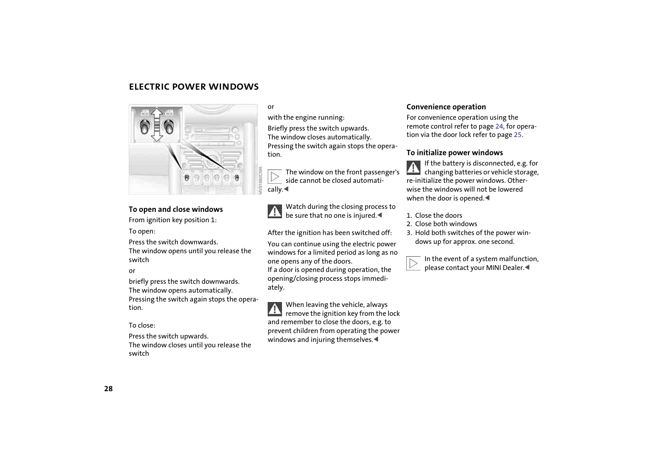 Electric power windows | Mini 2004 Cooper User Manual | Page 30 / 152