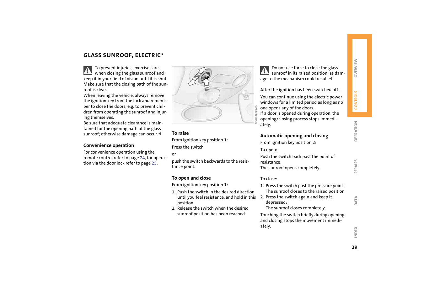 Glass sunroof, electric | Mini 2004 Cooper User Manual | Page 31 / 152