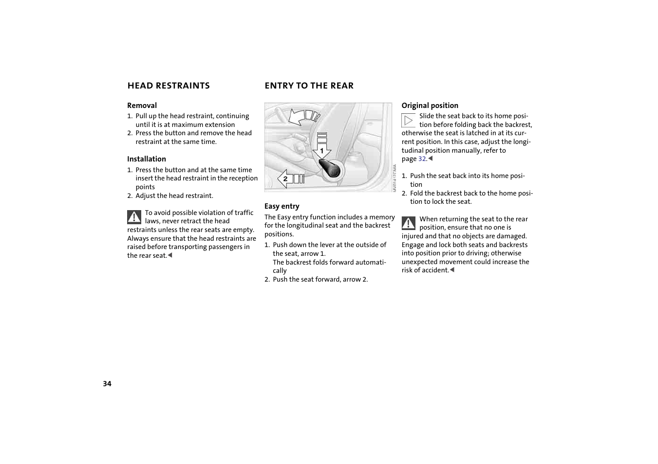 Entry to the rear | Mini 2004 Cooper User Manual | Page 36 / 152