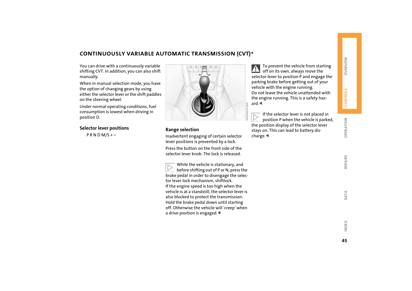 Continuously variable automatic transmission (cvt), Transmission (cvt) | Mini 2004 Cooper User Manual | Page 47 / 152