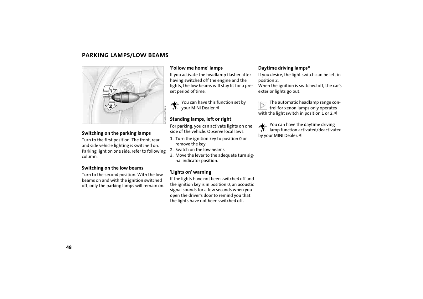 Parking lamps/low beams | Mini 2004 Cooper User Manual | Page 50 / 152