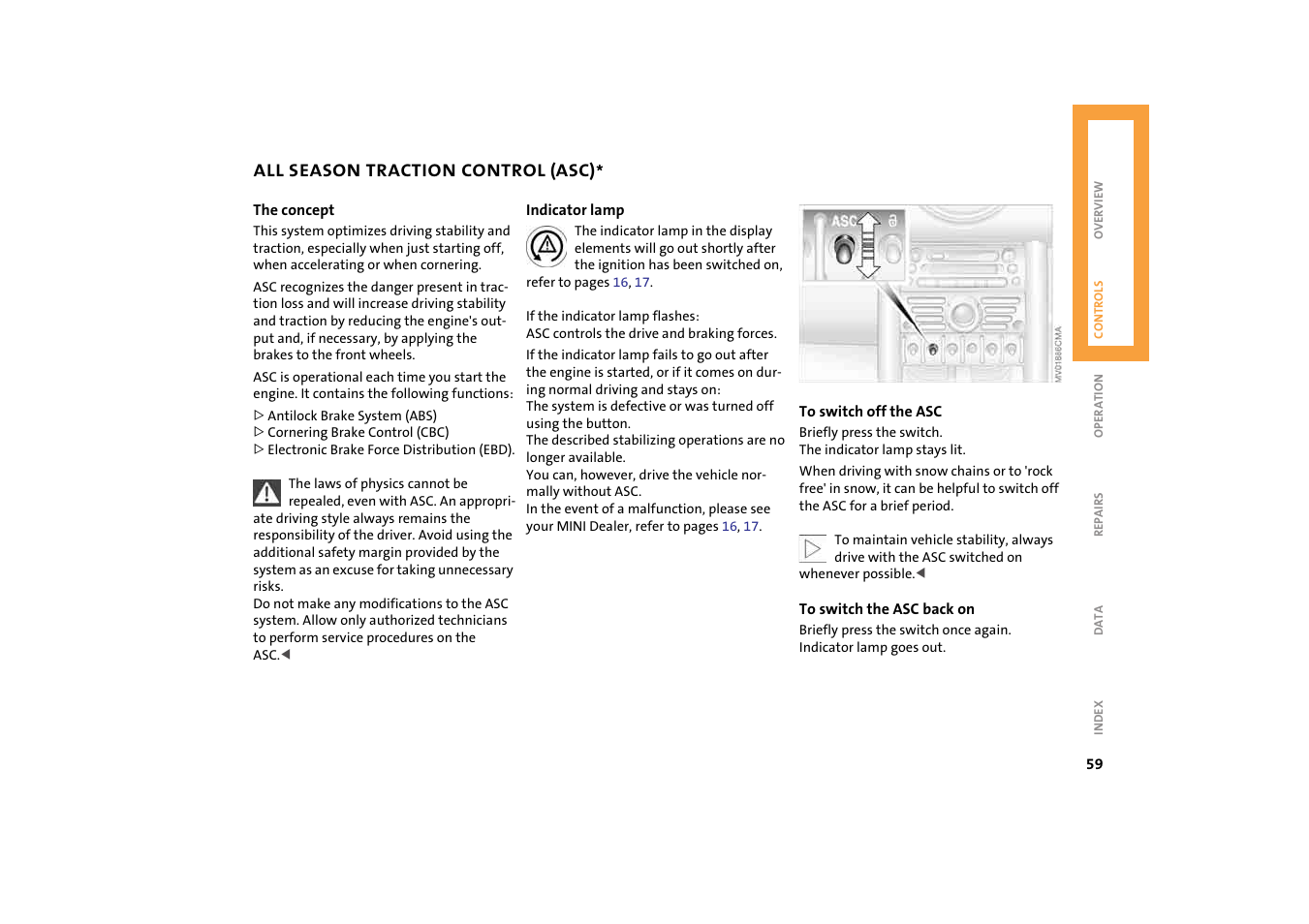 All season traction control (asc) | Mini 2004 Cooper User Manual | Page 61 / 152