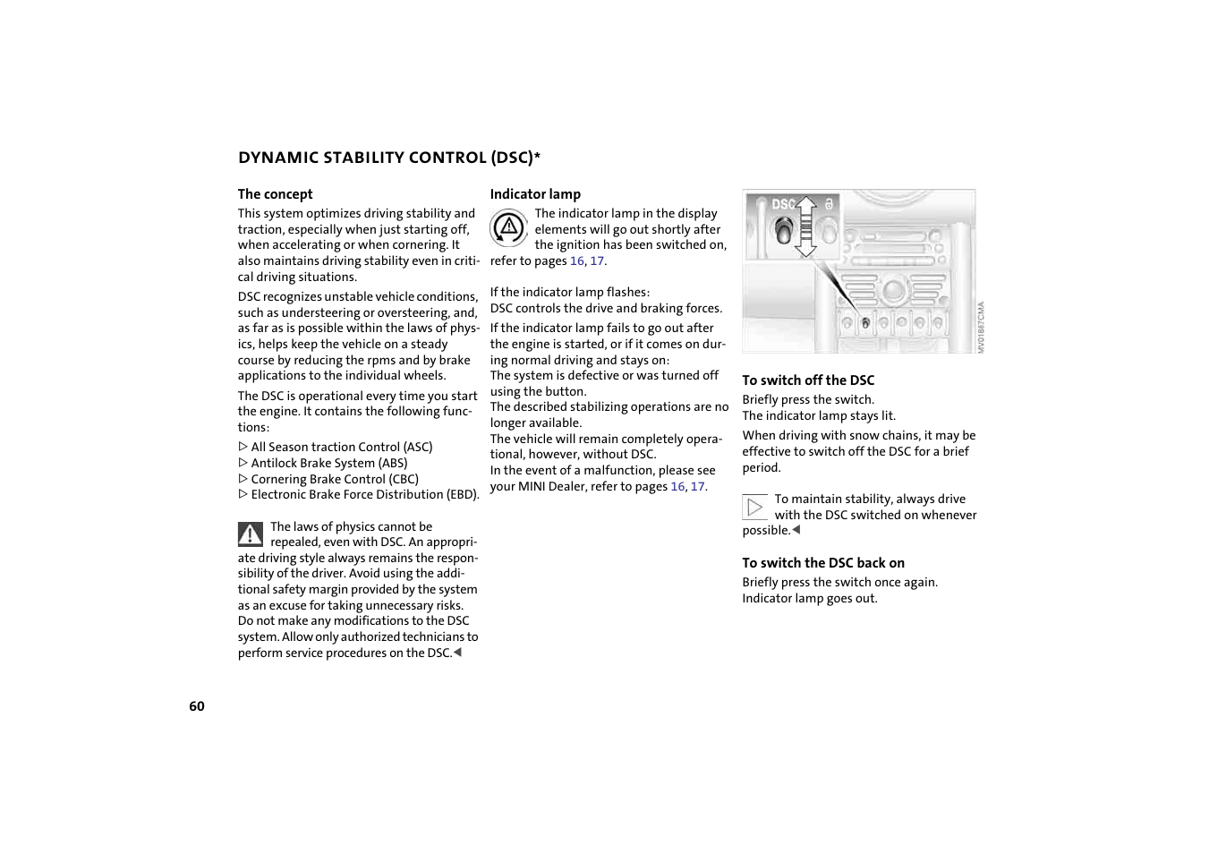 Dynamic stability control (dsc) | Mini 2004 Cooper User Manual | Page 62 / 152