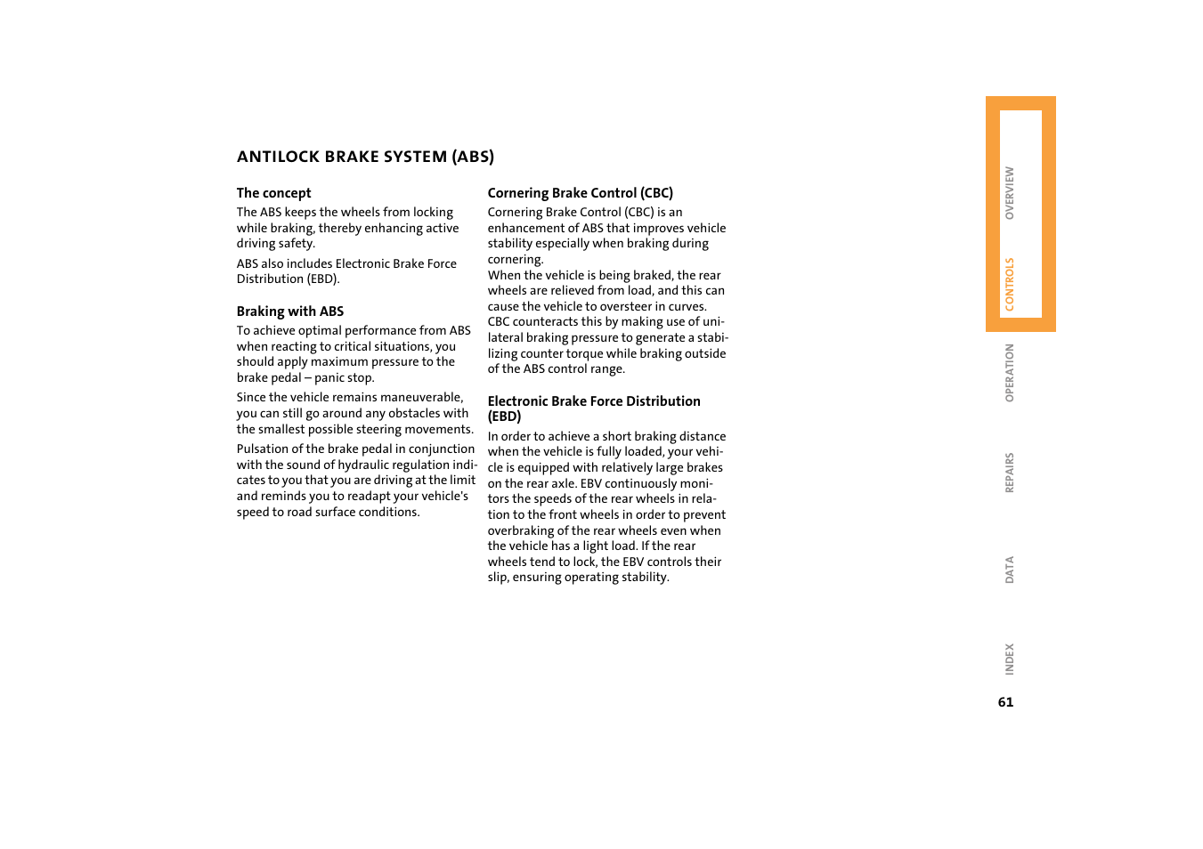 Antilock brake system (abs) | Mini 2004 Cooper User Manual | Page 63 / 152