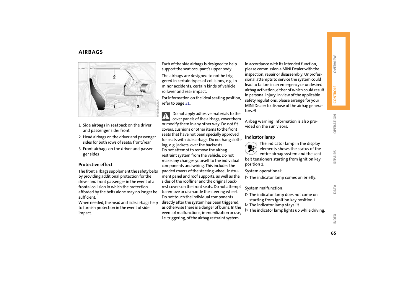 Airbags | Mini 2004 Cooper User Manual | Page 67 / 152