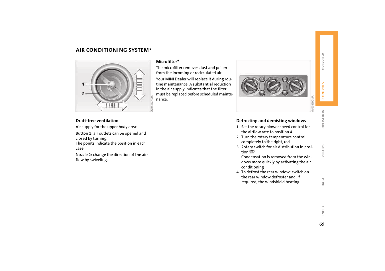 Air for the upper body area | Mini 2004 Cooper User Manual | Page 71 / 152