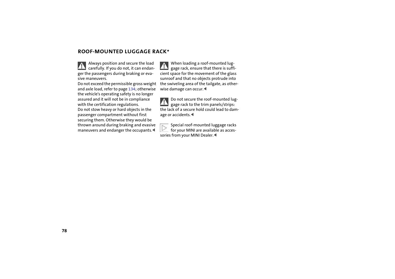 Roof-mounted luggage rack | Mini 2004 Cooper User Manual | Page 80 / 152
