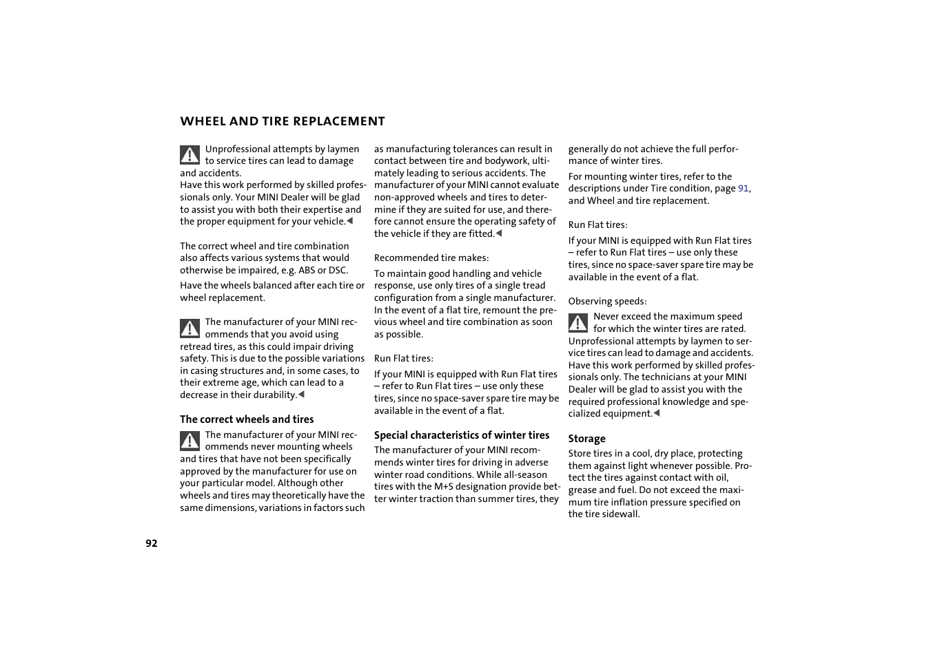Wheel and tire replacement | Mini 2004 Cooper User Manual | Page 94 / 152
