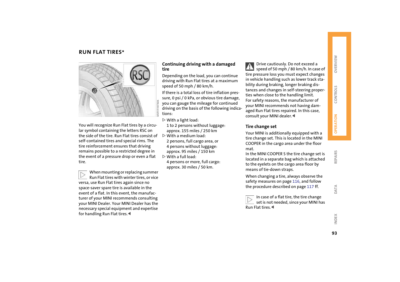 Run flat tires | Mini 2004 Cooper User Manual | Page 95 / 152