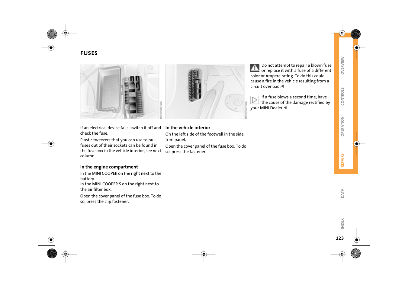 Fuses | Mini 2003 Cooper User Manual | Page 125 / 148