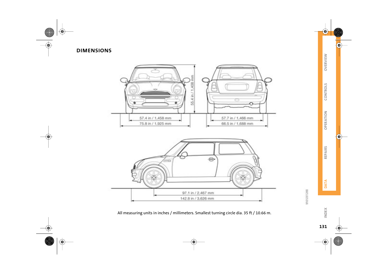 Dimensions | Mini 2003 Cooper User Manual | Page 133 / 148