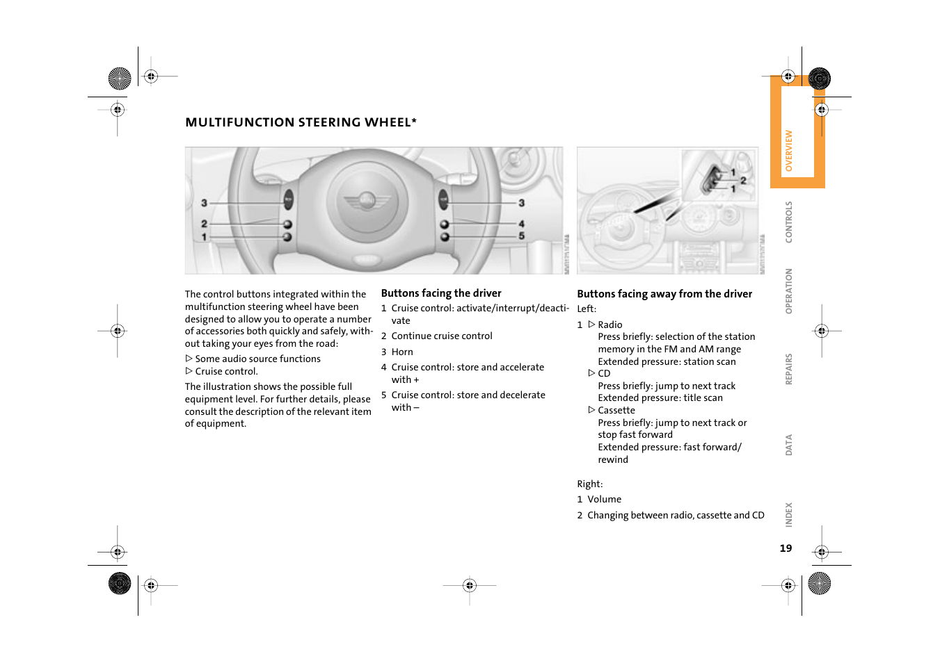 Multifunction steering wheel, Horn | Mini 2003 Cooper User Manual | Page 21 / 148