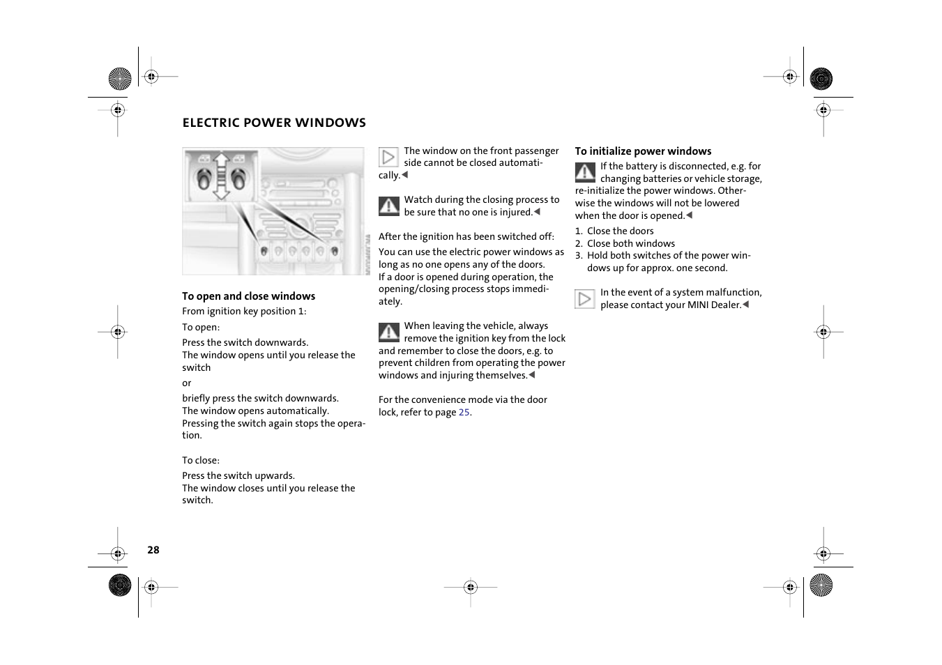 Electric power windows | Mini 2003 Cooper User Manual | Page 30 / 148