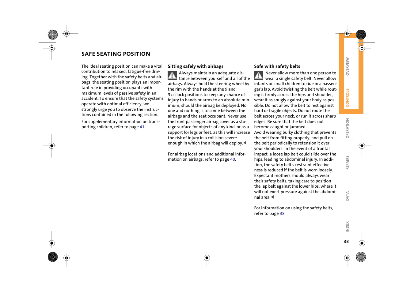 Safe seating position | Mini 2003 Cooper User Manual | Page 35 / 148