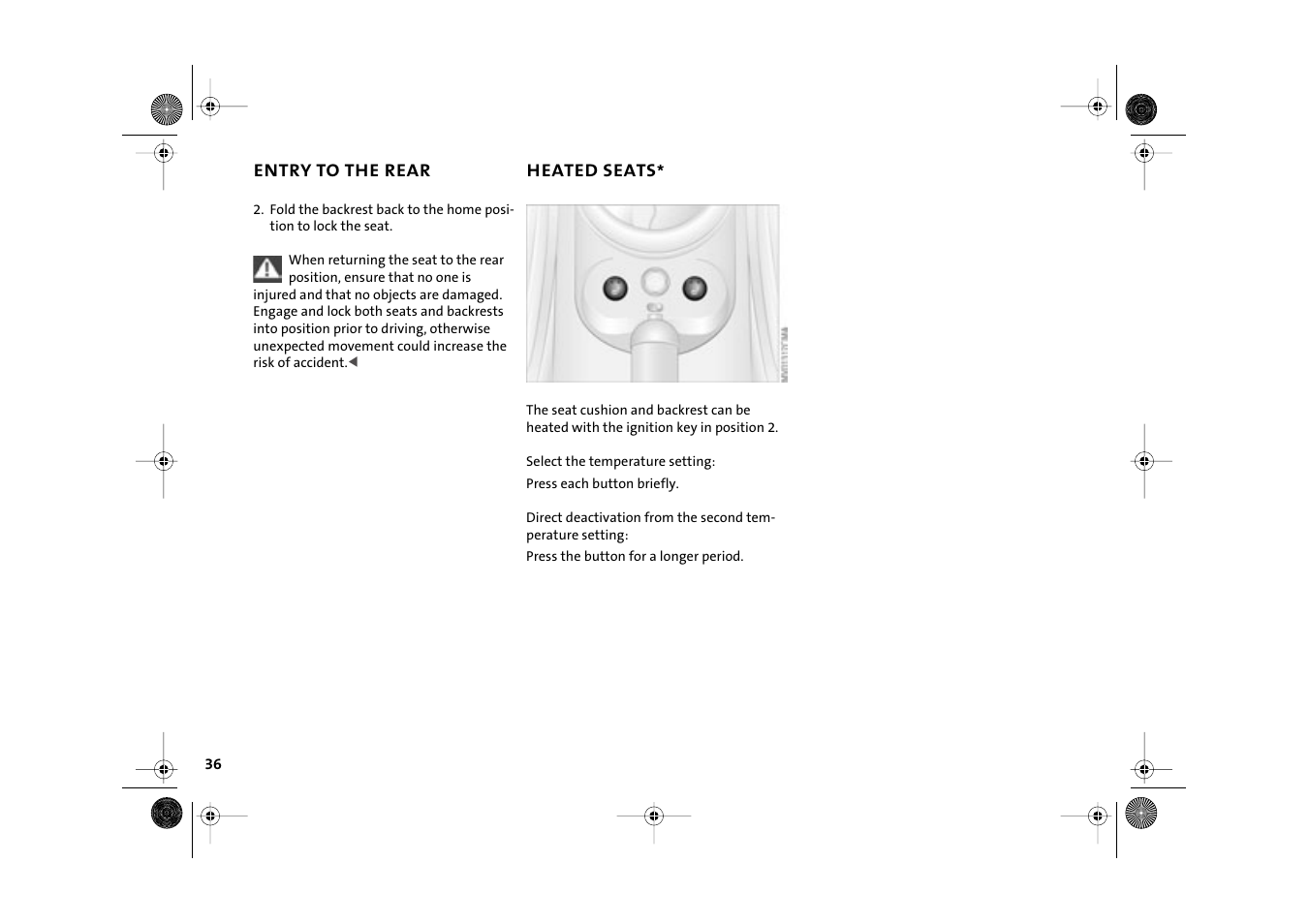 Heated seats | Mini 2003 Cooper User Manual | Page 38 / 148
