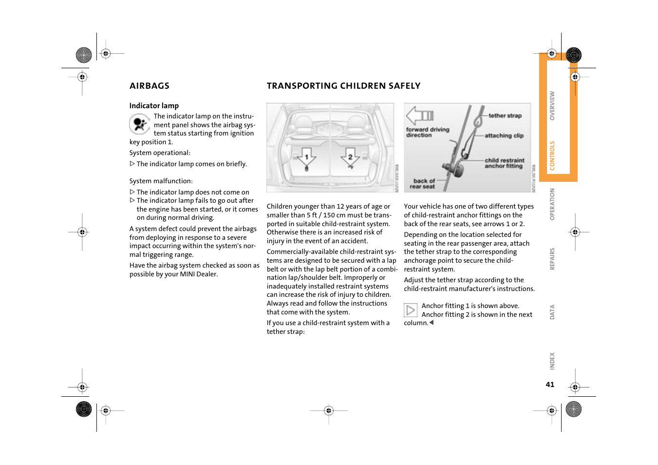 Transporting children safely | Mini 2003 Cooper User Manual | Page 43 / 148