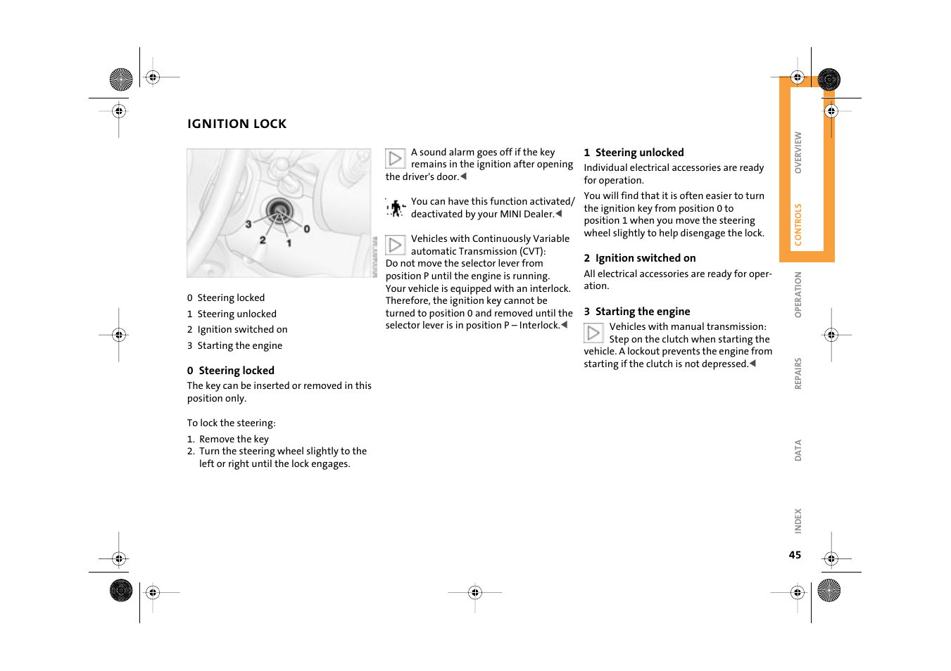 Ignition lock | Mini 2003 Cooper User Manual | Page 47 / 148
