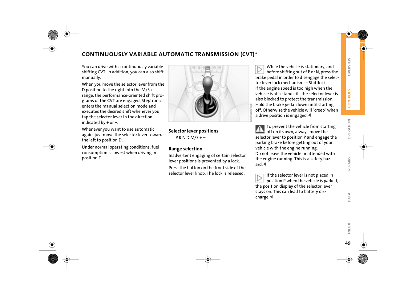 Continuously variable automatic transmission (cvt), Mission (cvt) | Mini 2003 Cooper User Manual | Page 51 / 148