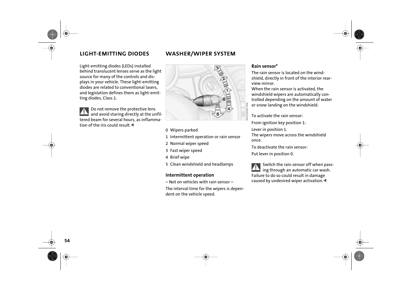 Light-emitting diodes, Washer/wiper system | Mini 2003 Cooper User Manual | Page 56 / 148