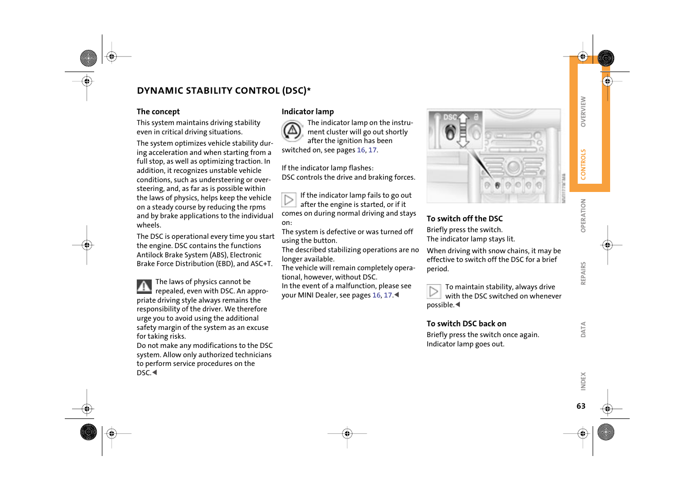 Dynamic stability control (dsc) | Mini 2003 Cooper User Manual | Page 65 / 148