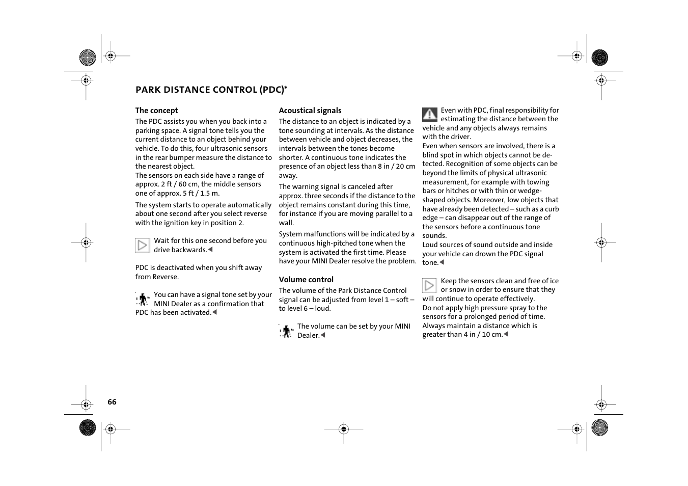Park distance control (pdc) | Mini 2003 Cooper User Manual | Page 68 / 148
