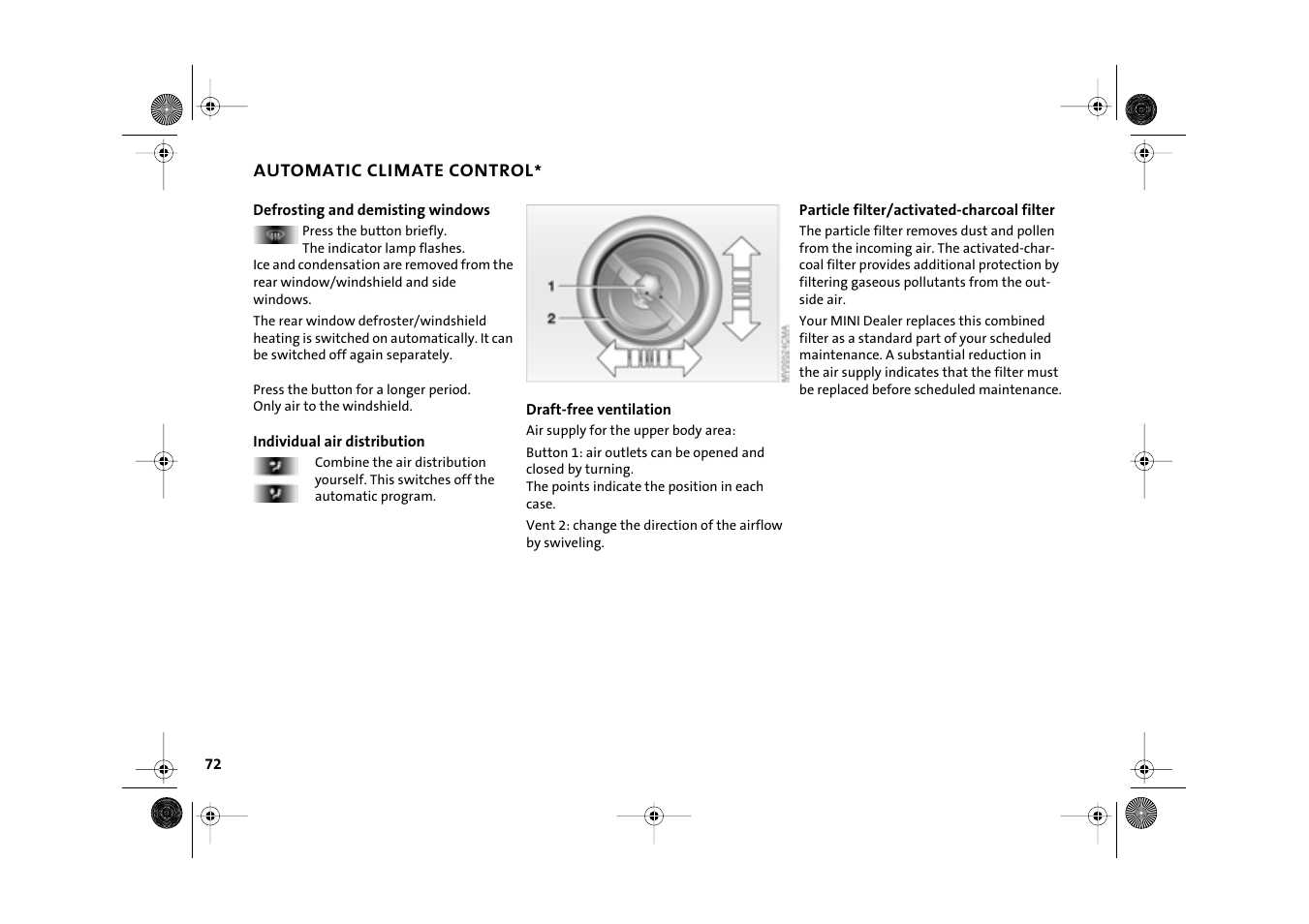 Air for the upper body area, Individual air distribution | Mini 2003 Cooper User Manual | Page 74 / 148