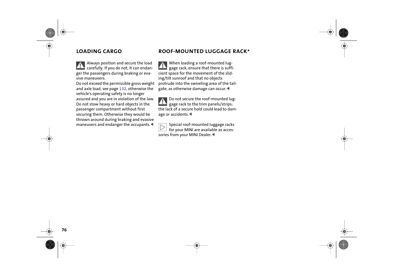 Roof-mounted luggage rack | Mini 2003 Cooper User Manual | Page 78 / 148