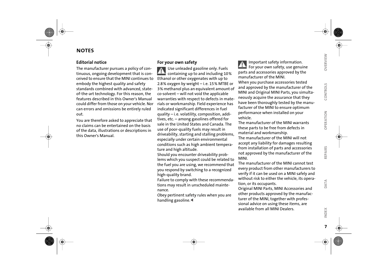 Editorial notice, For your own safety | Mini 2003 Cooper User Manual | Page 9 / 148