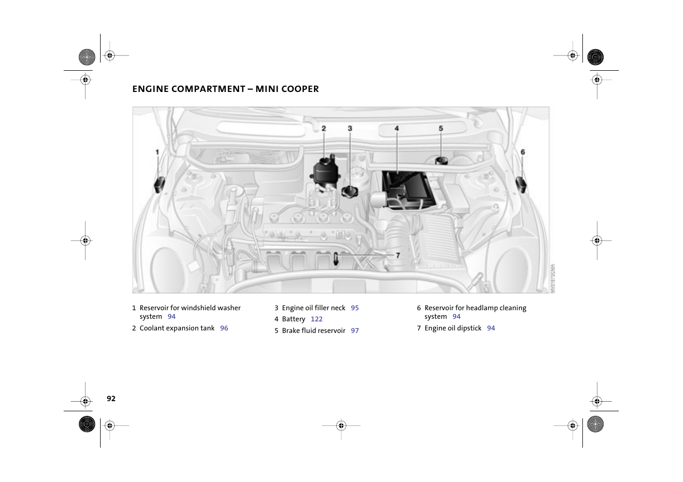 Engine compartment – mini cooper | Mini 2003 Cooper User Manual | Page 94 / 148