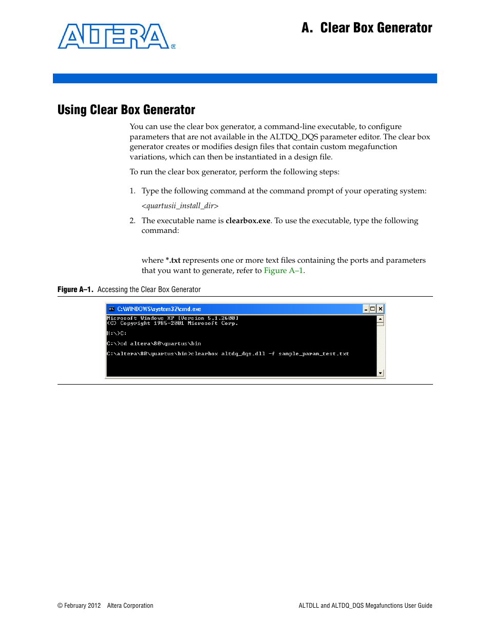 A. clear box generator, Using clear box generator, Appendix a. clear box generator | Altera ALTDLL User Manual | Page 102 / 117