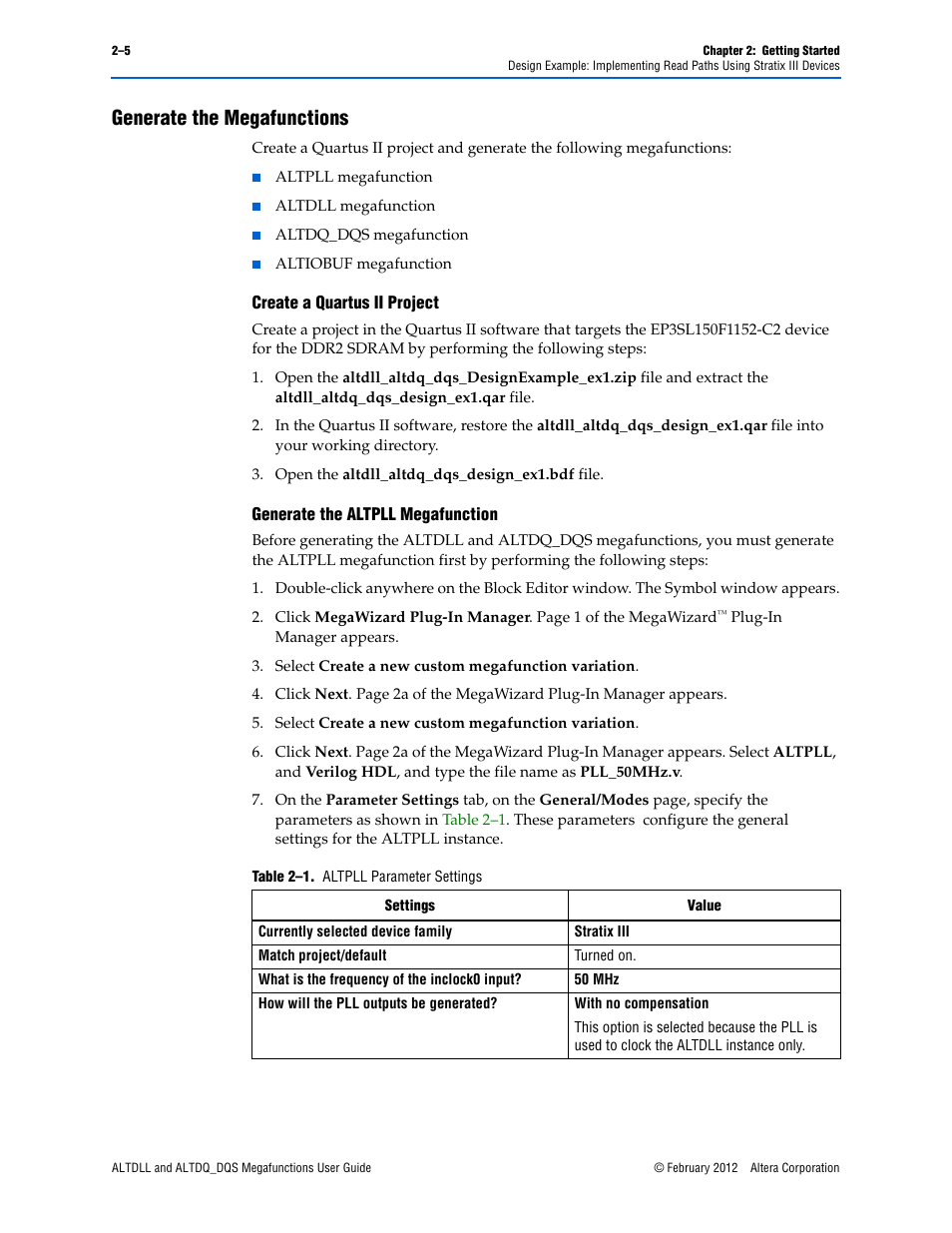 Generate the megafunctions, Generate the megafunctions –5 | Altera ALTDLL User Manual | Page 11 / 117