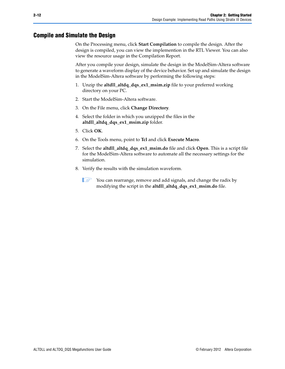 Compile and simulate the design, Compile and simulate the design –12 | Altera ALTDLL User Manual | Page 18 / 117