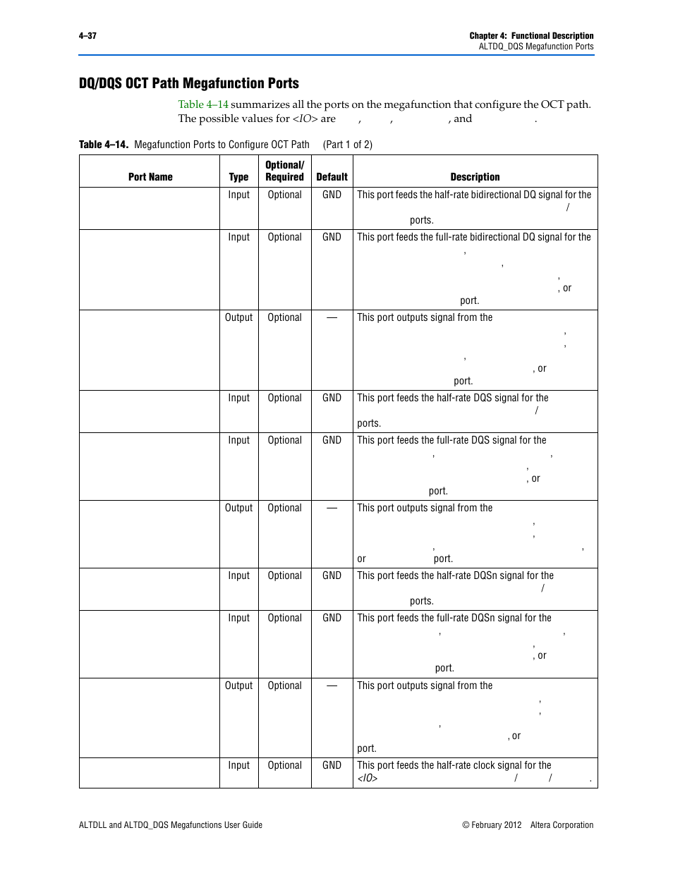 Dq/dqs oct path megafunction ports, Dq/dqs oct path megafunction ports –37 | Altera ALTDLL User Manual | Page 73 / 117