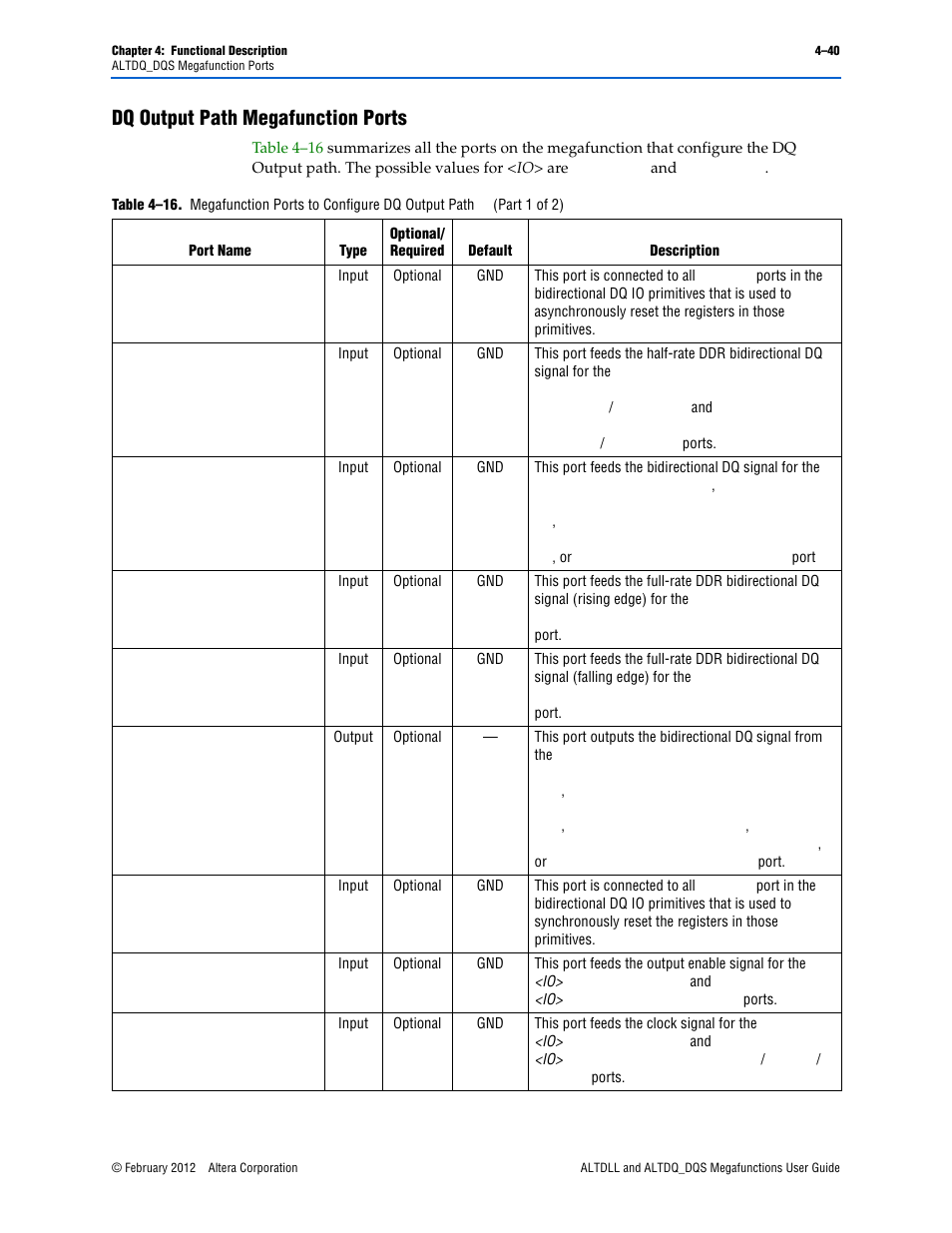 Dq output path megafunction ports, Dq output path megafunction ports –40 | Altera ALTDLL User Manual | Page 76 / 117