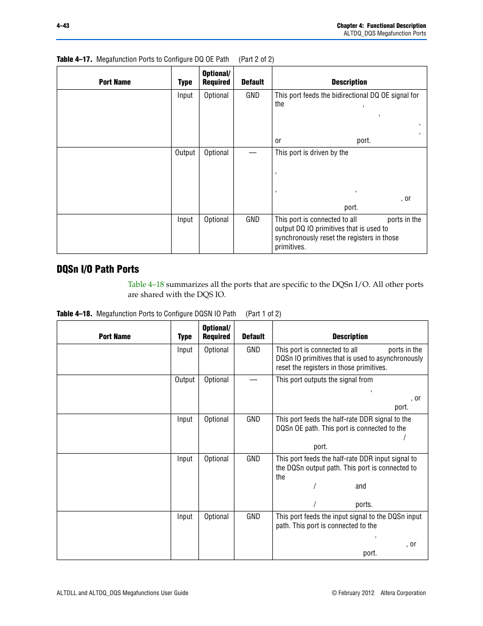 Dqsn i/o path ports, Dqsn i/o path ports –43 | Altera ALTDLL User Manual | Page 79 / 117