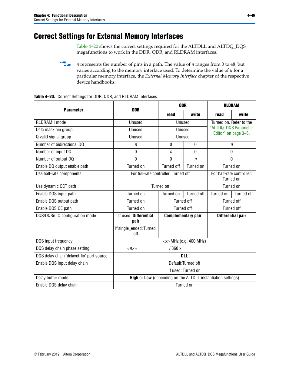 Correct settings for external memory interfaces | Altera ALTDLL User Manual | Page 82 / 117