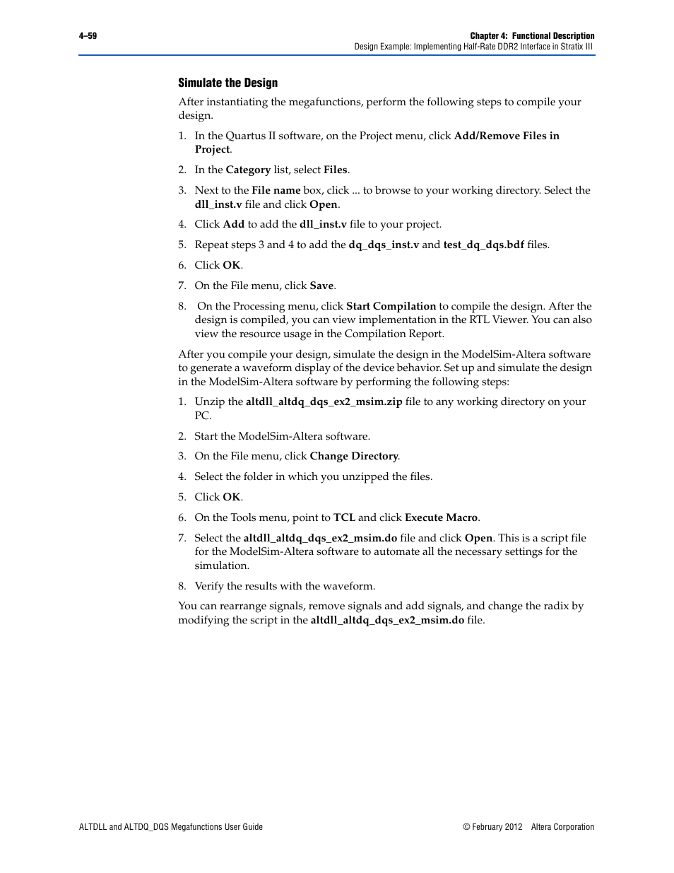 Simulate the design | Altera ALTDLL User Manual | Page 95 / 117